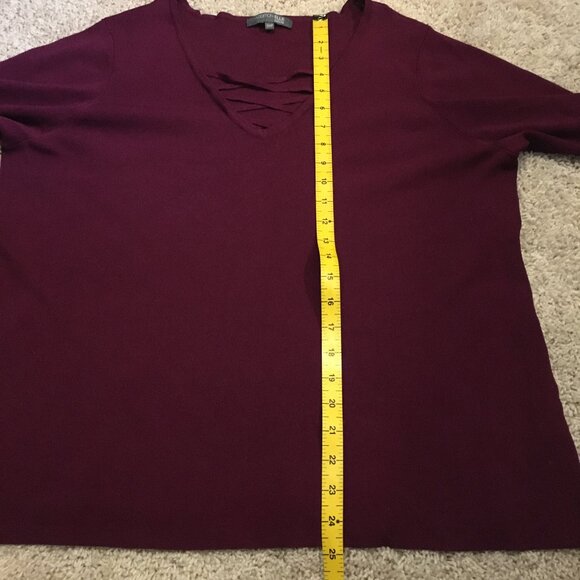 Merlot Red Cross Tie V-Neck Knit Sweater Top - Picture 13 of 14